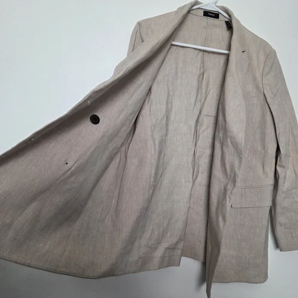 THEORY Piazza Tan Linen Blend Double Breasted Blazer Size 8 Summer Blazer - Picture 10 of 16
